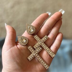 Elegant Gold and Silver Cross Earrings